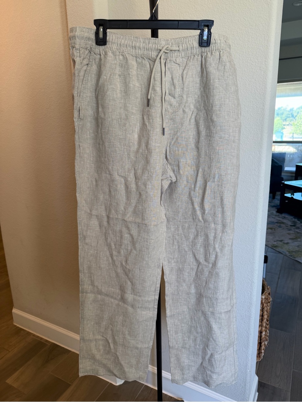 Quince Men's 100% European Linen Drawstring Beach Pants in Light Beige Flax XL
